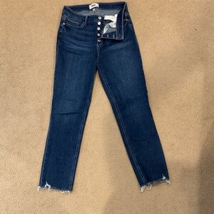 PAIGE Midnight Blue Cropped Jeans with Button-Fly